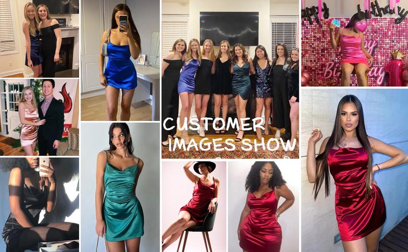 ZAFUL Women's Satin Sleeveless Spaghetti Strap Mini Dress Sexy Slip Cowl Neck Silky Cocktail Party Dresses