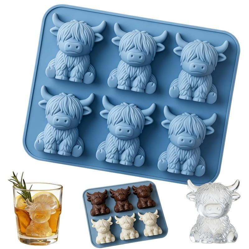 Mini Highland Cow Ice Cube Mold, Cute 3D Silicone Ice Tray, Cow Shape Ice Cubes, Ideal for Whiskey, Drinks, Parties, Bars, Birthdays, Gifts (6 Compartments)