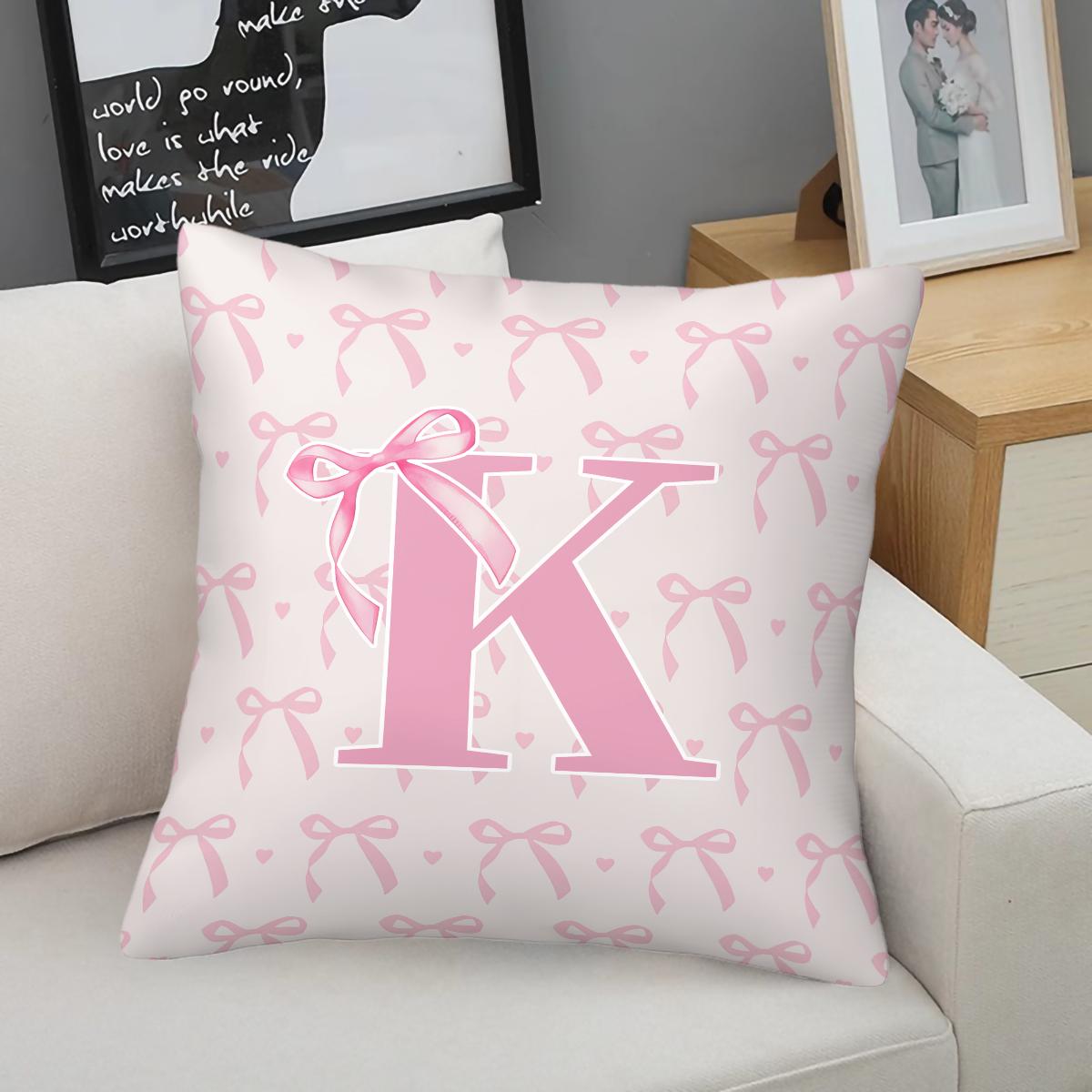 Pink Romantic Ballet Bow Full Alphabet Initial Throw Pillow with Insert, Coquette Aesthetic Decorative Pillow for Sofa, Bay Window, Patio, Cafe, All Season Use, Back Support Cushion, Ideal Housewarming Birthday Christmas Gift