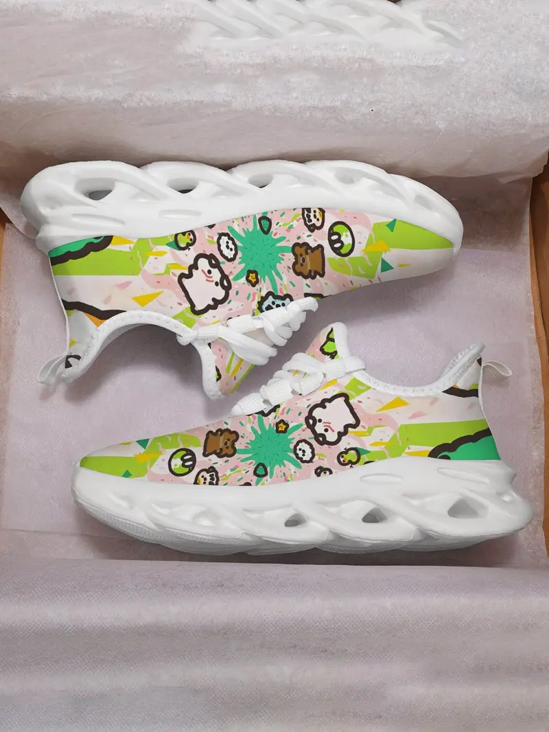 Cartoon Pattern Girls' Casual Training Shoes, Vibrant Art Style, Unique Print, Breathable Design, Comfortable and Lightweight, Casual Athletic Trainers, Perfect for School and Play