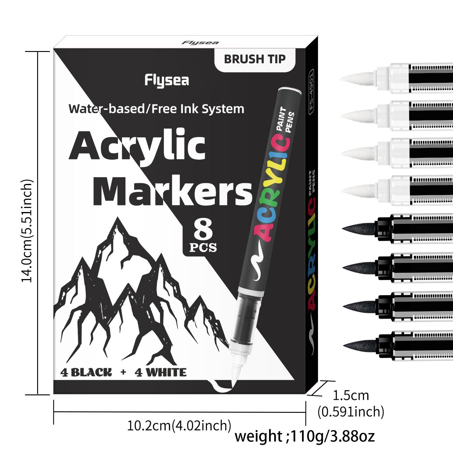 Acrylic Paint Pens with Automatic Ink Control, Soft Brush Tip Markers for Canvas, Rock, Wood, Stone, Glass, Ceramic, Fabric Painting, DIY Crafts, Art Marker Set