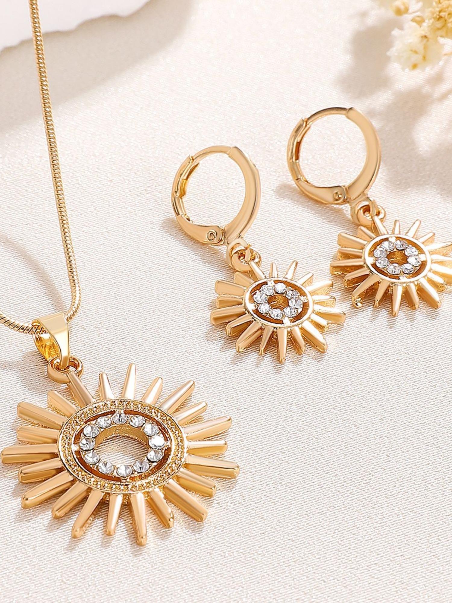 Sunflower Pendant Necklace Earrings Set, Micro-Set Zircon, Elegant Women's Jewelry, Perfect for Evening Parties, Long-Lasting, Luxury Gift