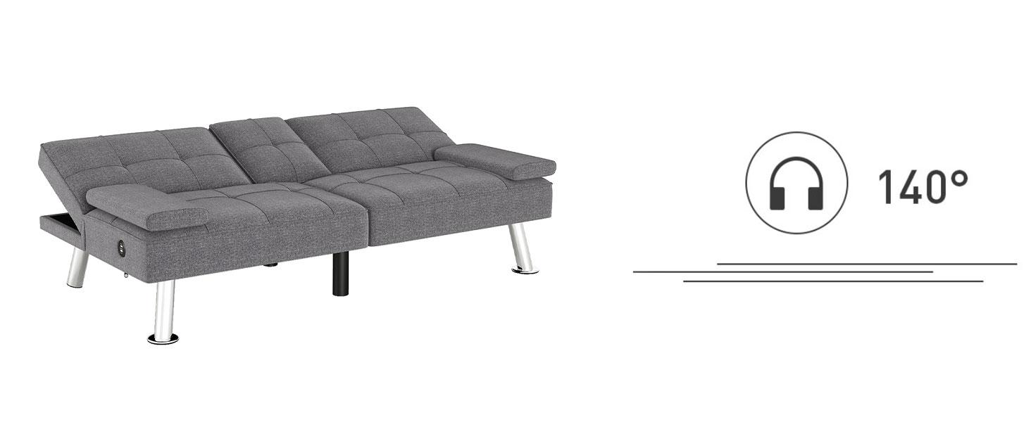 [TikTokShopBlackFriday] EBELLO  Futon Versatile Sofa Bed with Cup Holders USB Port Foldable 2-Seater Guest Bed for Living Room Gray,  Sofa Bed- Elegant