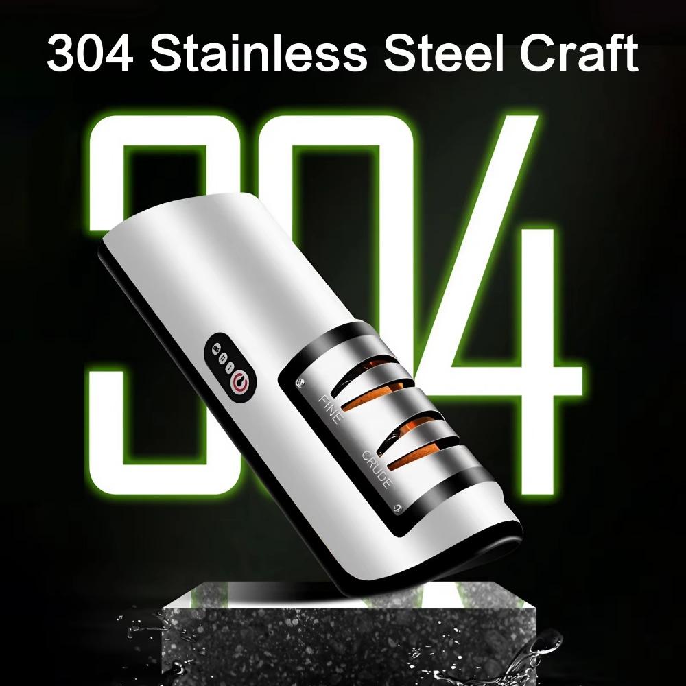 Two-Stage Electric Knife Sharpener: Fast & Efficient Blade Repair Tool. Portable & Powerful Whetstone for Kitchen & Outdoor Use. Professional Knife, Scissor & Hatchet Sharpening Kit with Anti-Slip Base. Ideal for Home & Camping.