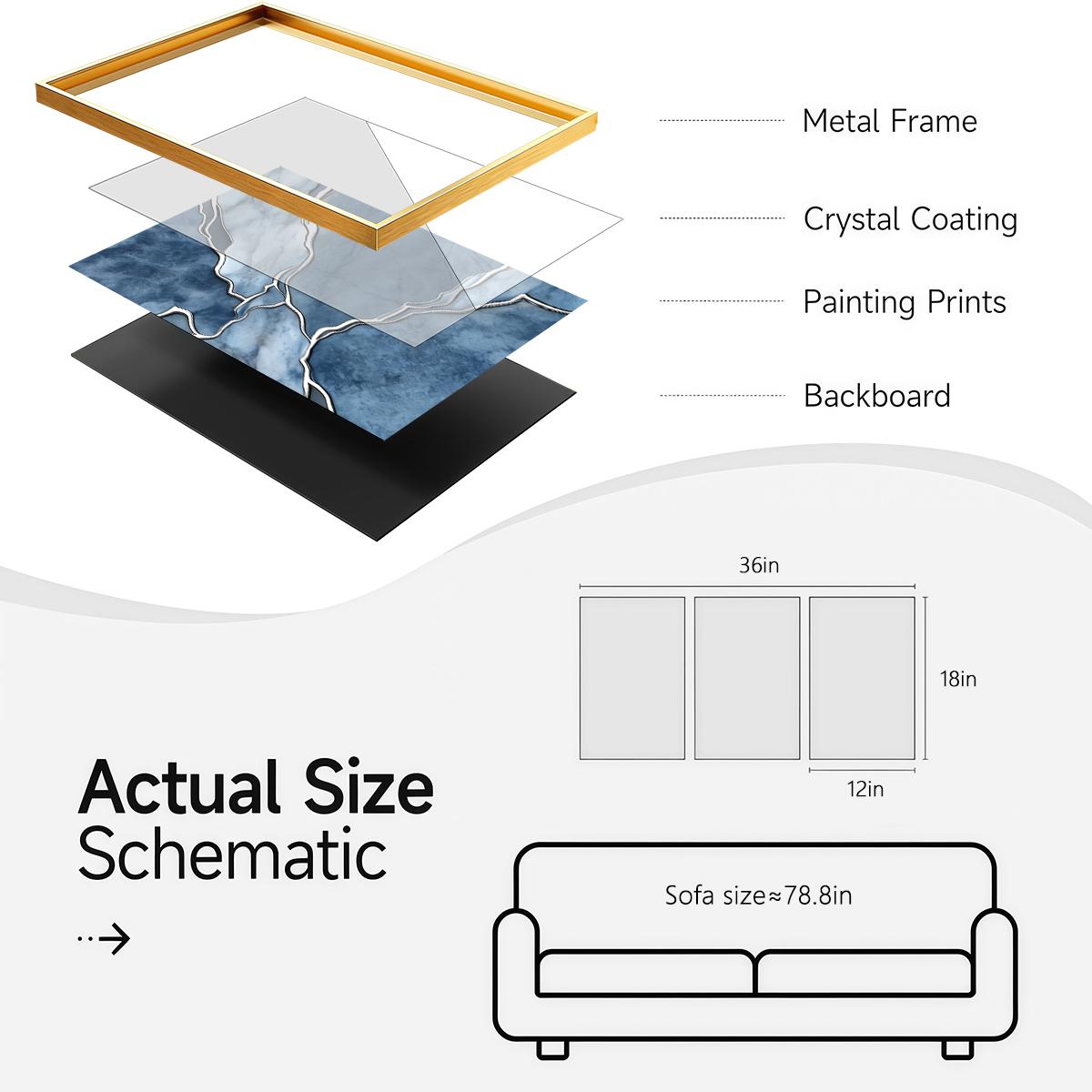 3 Counts Aluminum Alloy Framed Painting, Abstract Blue Marble Texture Art Pictures, Home Decoration For Living Room, Bedroom, Office, Restaurant, Hallway Wall Decor, Odorless Print Artwork, Luxury Perfect Gift For Friends And Family