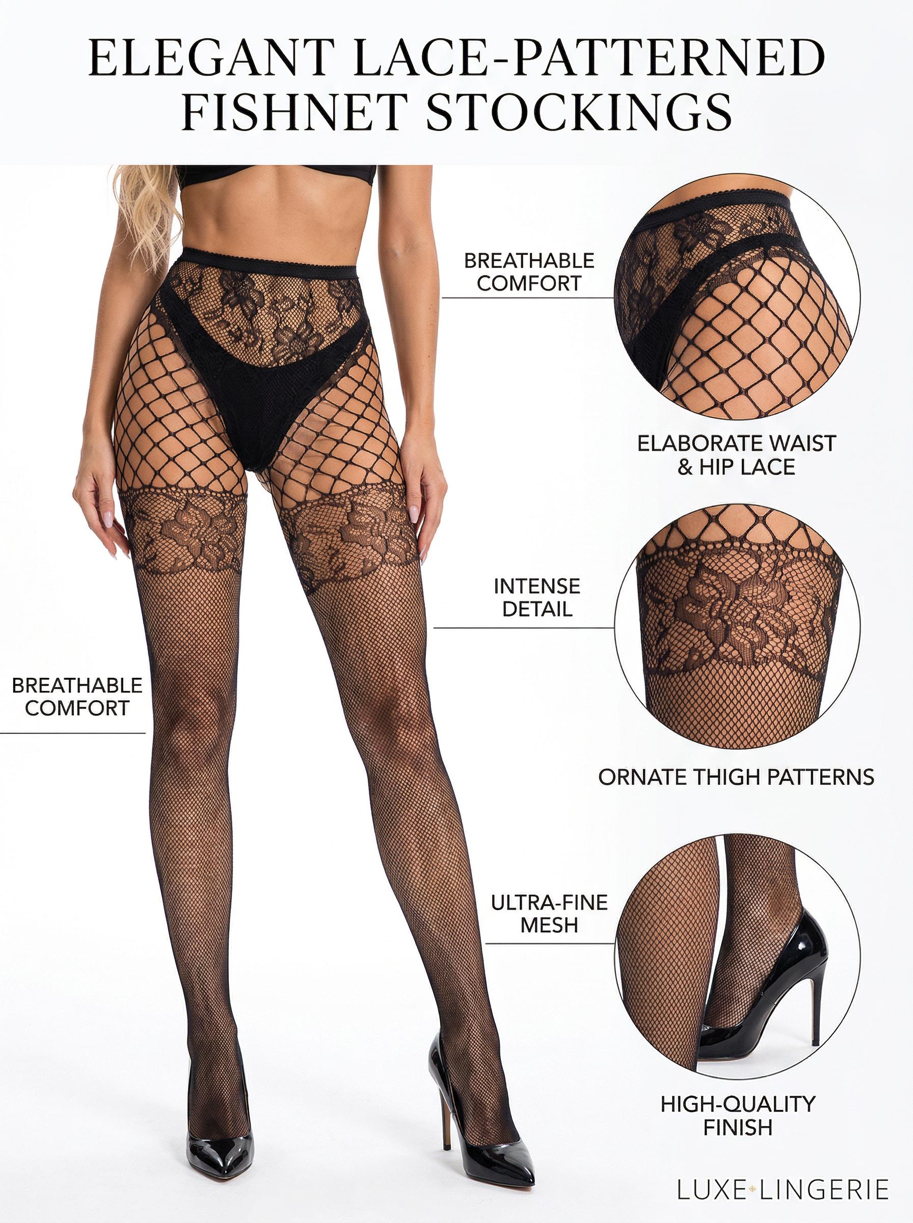 Women's Ultra-Thin Control Top Stockings, Lightweight Comfort, All-Day Perfect Fit, Bikini Mesh Pattern, 1 Pair Pack