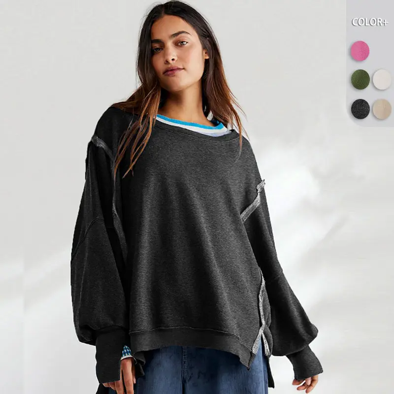 Split Sweater Women's Sports T-shirt Knitted Sweater Long-sleeved Top Jacket Design Sense