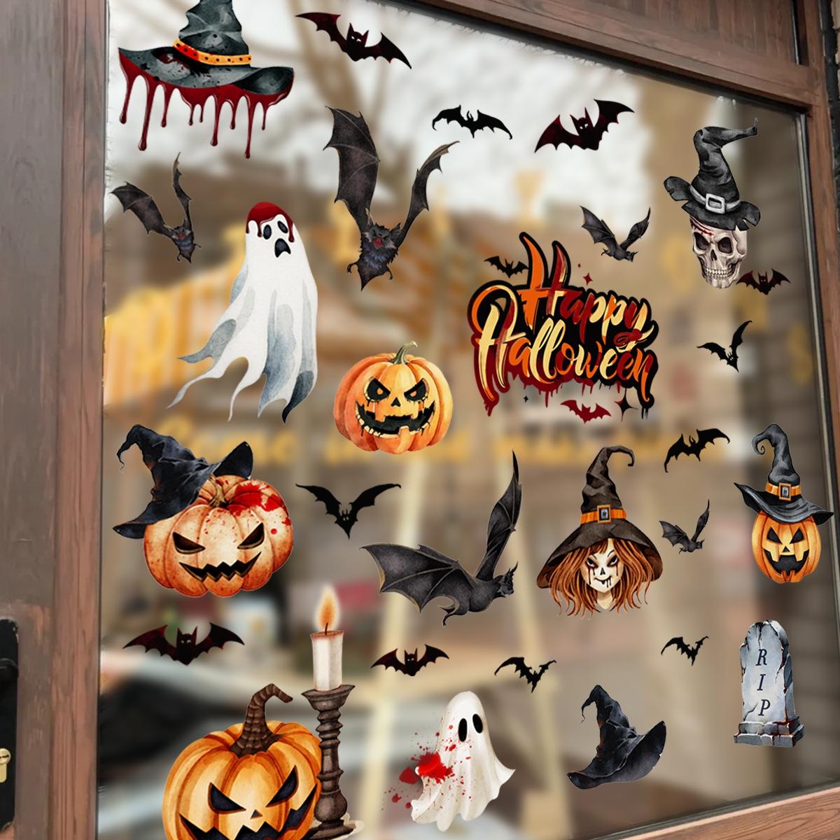 A set of 6 pieces (20*30cm*6pcs) electrostatic adsorption hand-painted Halloween pumpkin, skull and witch decorative stickers for beautifying living rooms, bedrooms and windows DJ6084-ZY