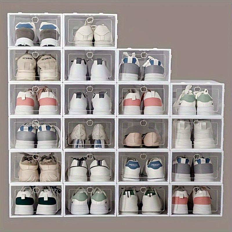 12 Pcs Clear Shoe Boxes, Space-Saving Shoe Organizer, Foldable & Stackable Storage Containers, Dustproof Transparent Shoe Organizers with Dividers for Shoe Store, Dorm, Bedroom, Home, Entryway, Closet Organization, Easy Storage & Portable