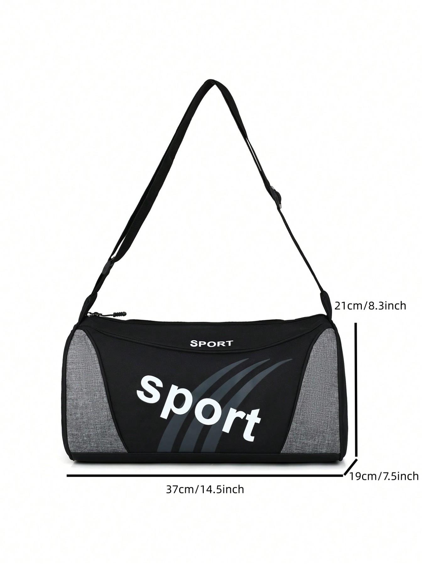 Casual Colorblock Cylinder Sports Shoulder Bag, Letter Pattern Gym Bag, Portable Zipper Lightweight Luggage Handbag, Unisex Daily Use Backpack