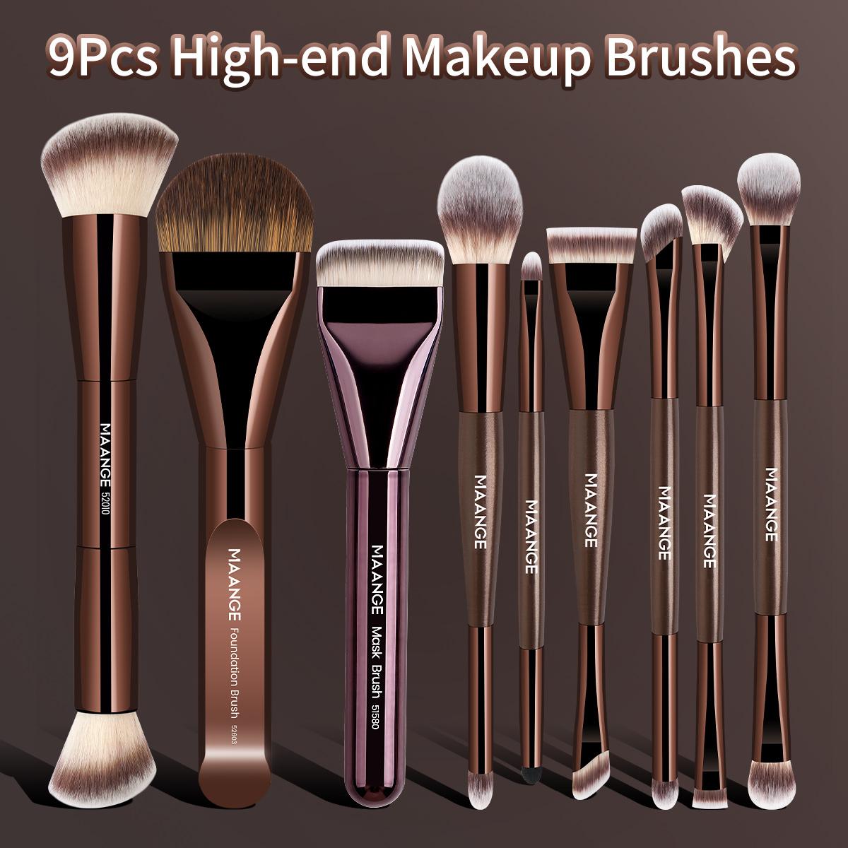MAANGE 3/9 Counts Makeup Brushes Set, Flat Tongue, Curved and Ultrathin Foundation Brushes, Professional Cosmetic Brushes for Foundation Blending & Powder Application, Beauty Tools, Makeup Gifts for Friends, Face Makeup Brushes