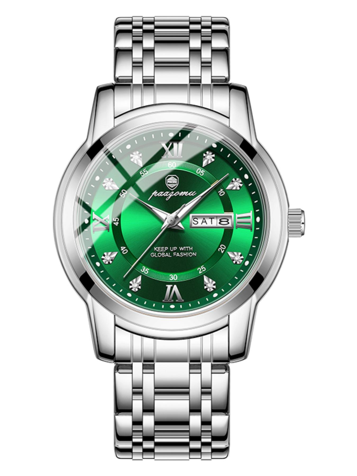 Paazomu Luxury Men's Watch, Waterproof Luminous Date, Stainless Steel Sport Fashion, Quartz Watch for Men, Stylish Male Clock