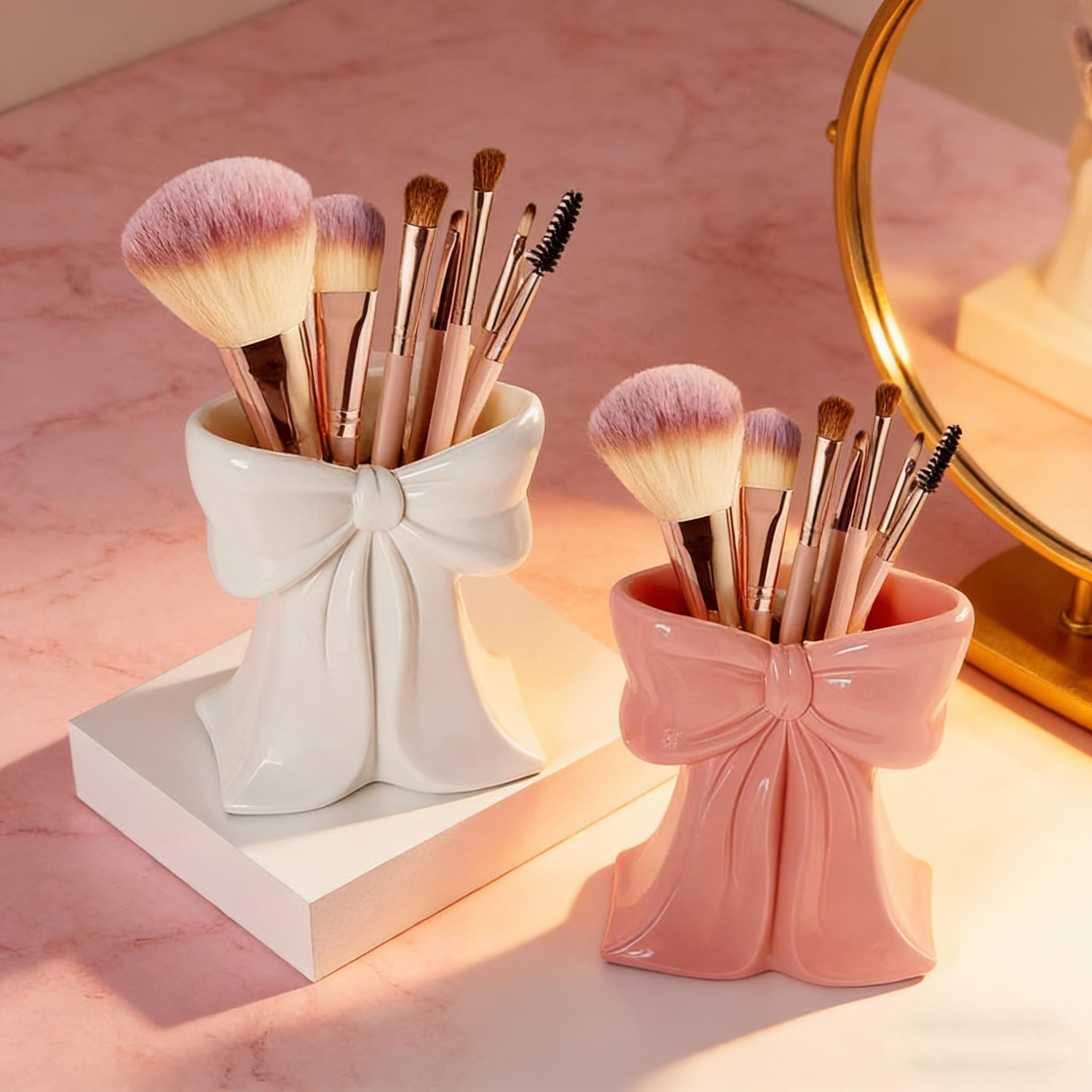 Bow Shape Makeup Storage Box, Cosmetic Tool Organizer, Desktop Decorative Vase, Living Room TV Cabinet Bow Decoration, Beauty Organizer, Beauty Supplies Organizer