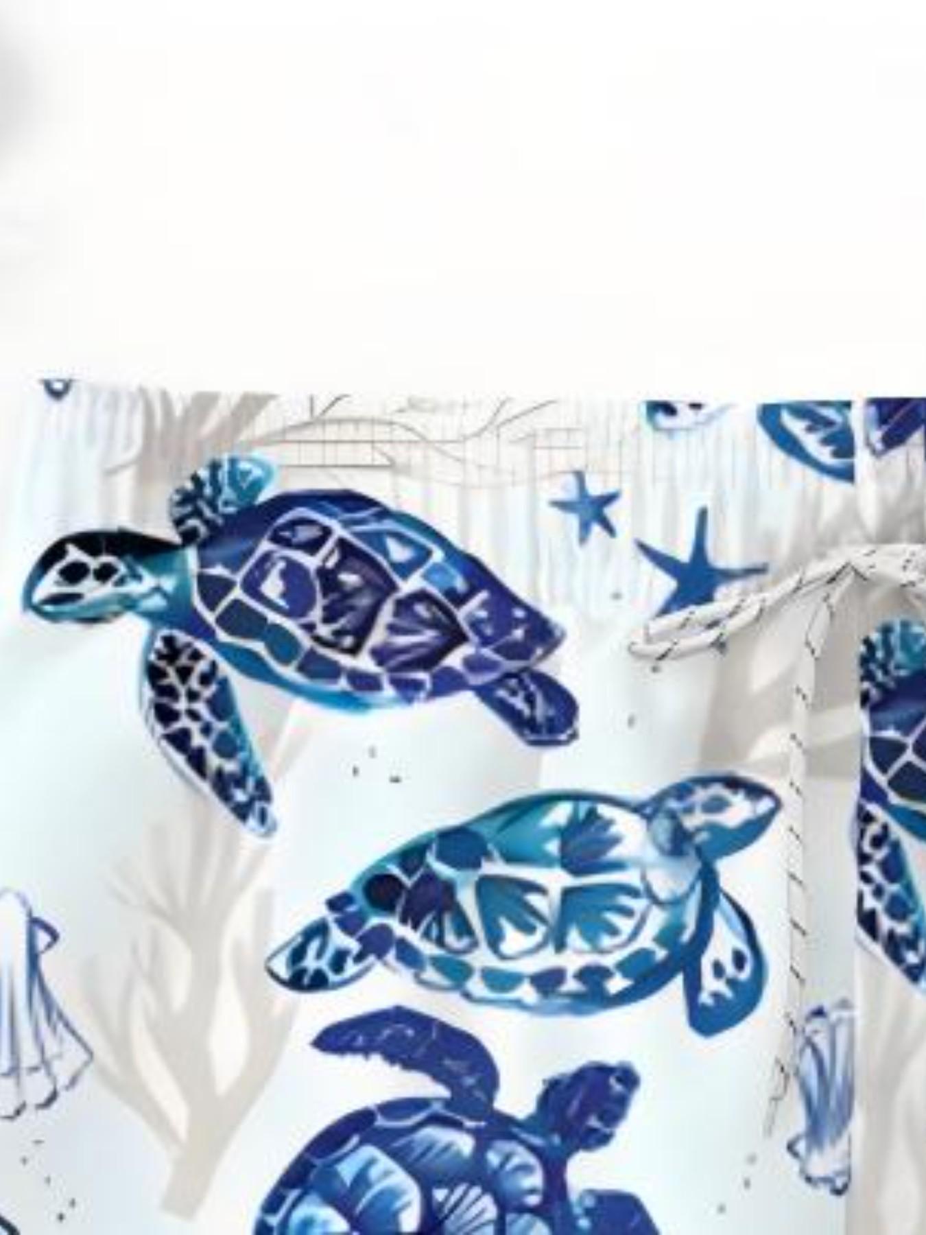 Summer Boys' Turtle Print Drawstring Beach Pants, Kids Casual Short Swim Trunks, Slim-Fitting, Cartoon Pattern, Ideal for Vacation