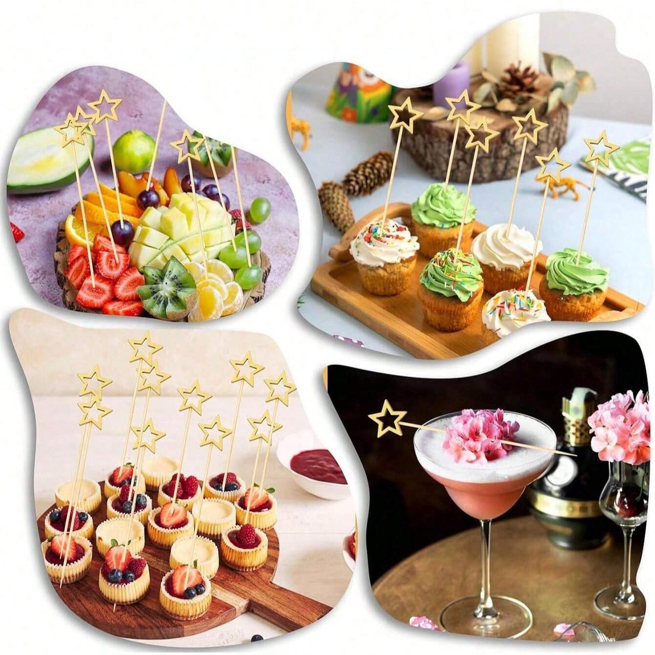 20/50pcs Star Bamboo Skewers, Fruit Decorative Sticks, Cake Decorating Tools, Holiday Party Supplies, Outdoor Camping Essentials