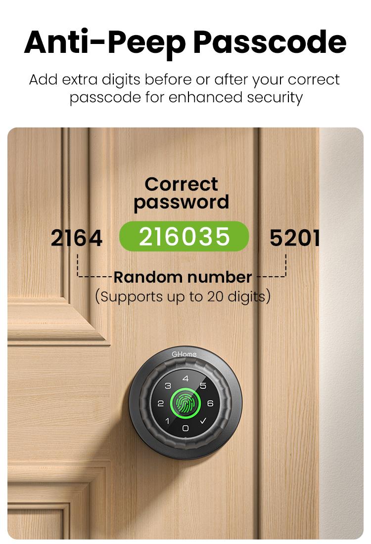 GHome Smart 4-in-1 Keyless Entry Door Knob with Biometric Fingerprint, Keypad, App and Bluetooth Control, Rechargeable Battery with Removable Charging Design for Home, Bedroom, and Apartment