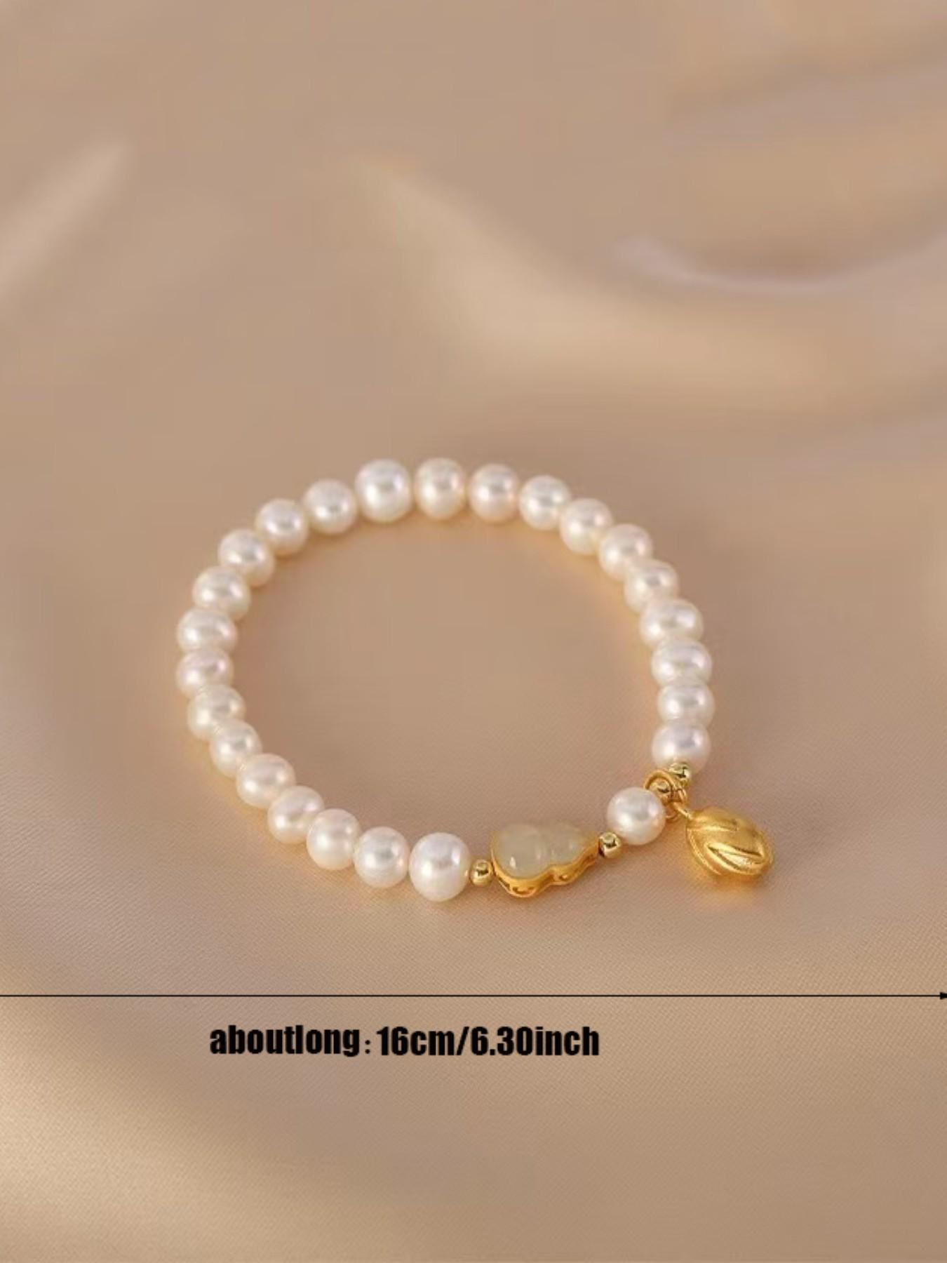 Natural Freshwater Pearl Copper Plated 14k Gourd Flower Bud Bracelet, Fashion Versatile Women's Hand Chain, Luxury Jewelry Accessory