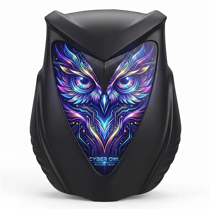 LED Knight Backpack Owl Black Style, Smart Wireless Programmable Screen, Hard Shell 15.6" Laptop Backpack with USB, DIY Animation, Cool Motorcycle Riding Gear for Men Biker (Power Bank Not Included)