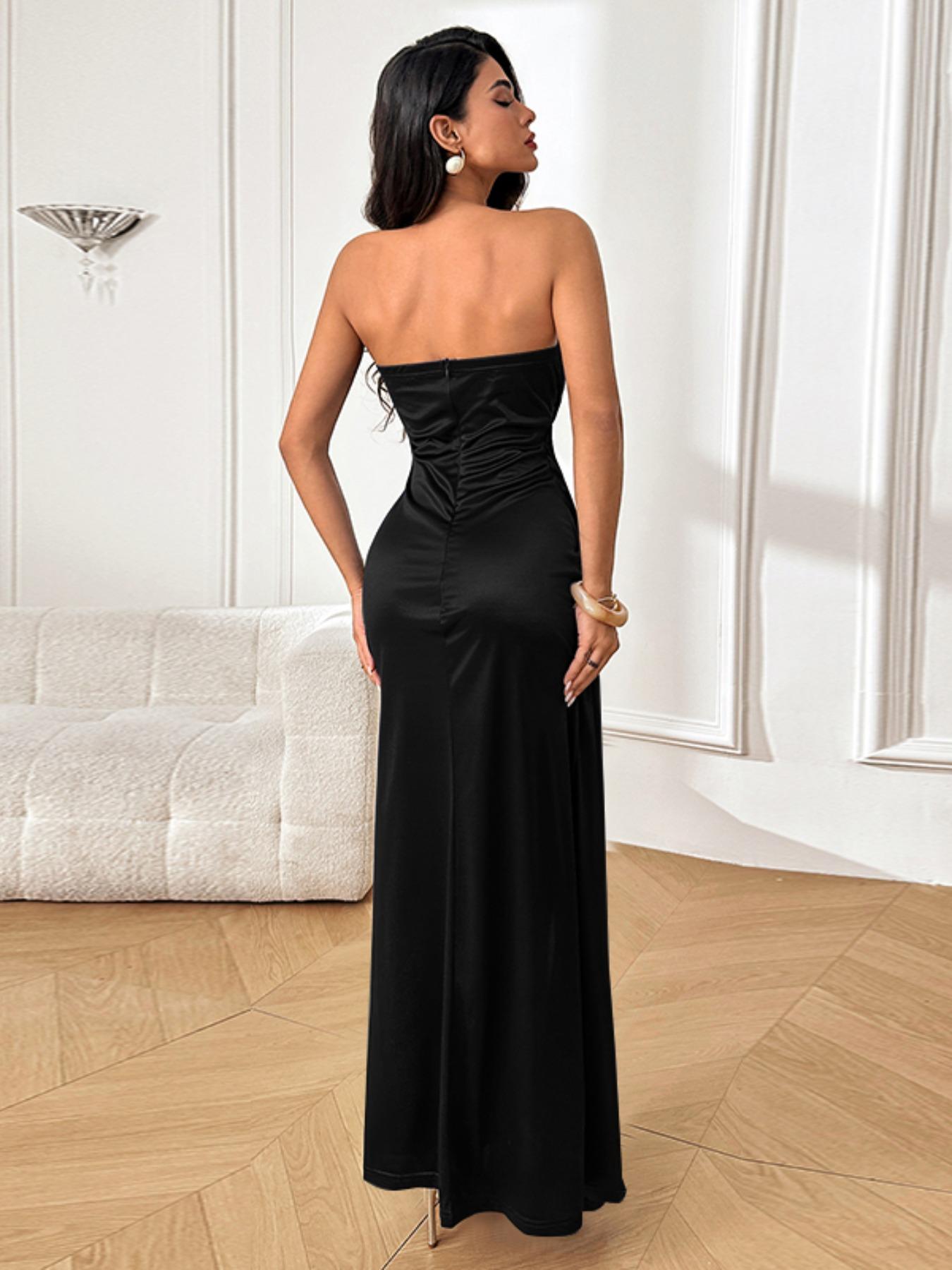 Deep V Waist Satin Split Dress, Elegant Evening Gown, Stylish Party Wear, Formal Wear, Comfortable Fit, Perfect for Special Occasions