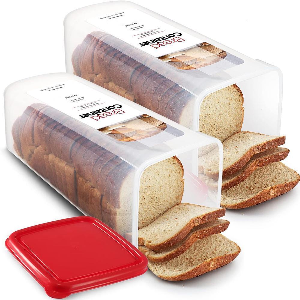 FAXHION 1/2 Pack Plastic Bread Box - Flip-Top Rectangular Storage Container with Reliable Leak-Proof Seal, Maintains Freshness for Kitchen Food Preservation, Upgraded Lock Design