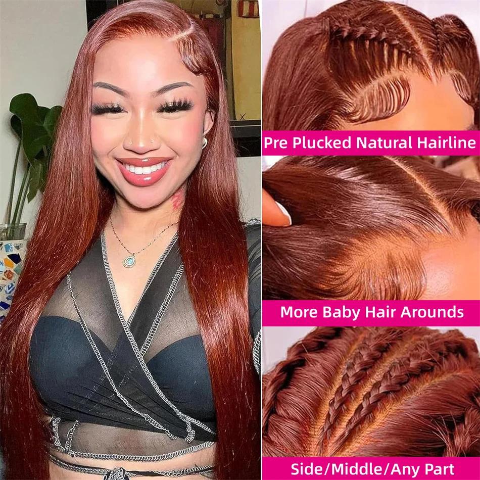 Bling Hair 33# Reddish Brown Chocolate Brown Colored Wigs HD Lace Front Human Hair Wigs For Women 30 32 Inch Brazilian Straight On Sale