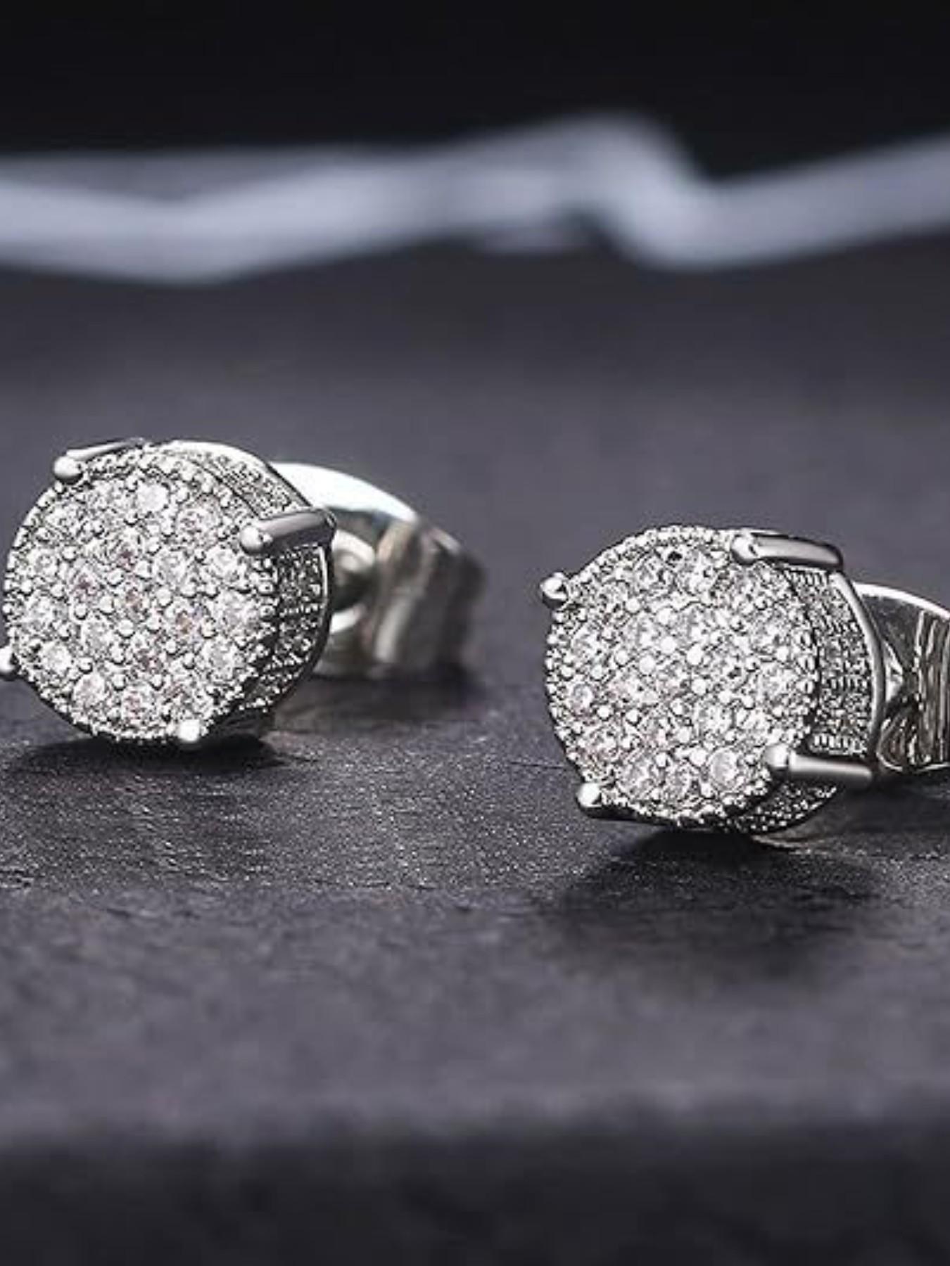 Vintage Rhinestone Hip Hop Earrings Set, Unisex Zirconia Studs, Color-Blocked Electroplated Round Design, Perfect for Daily Parties Holidays