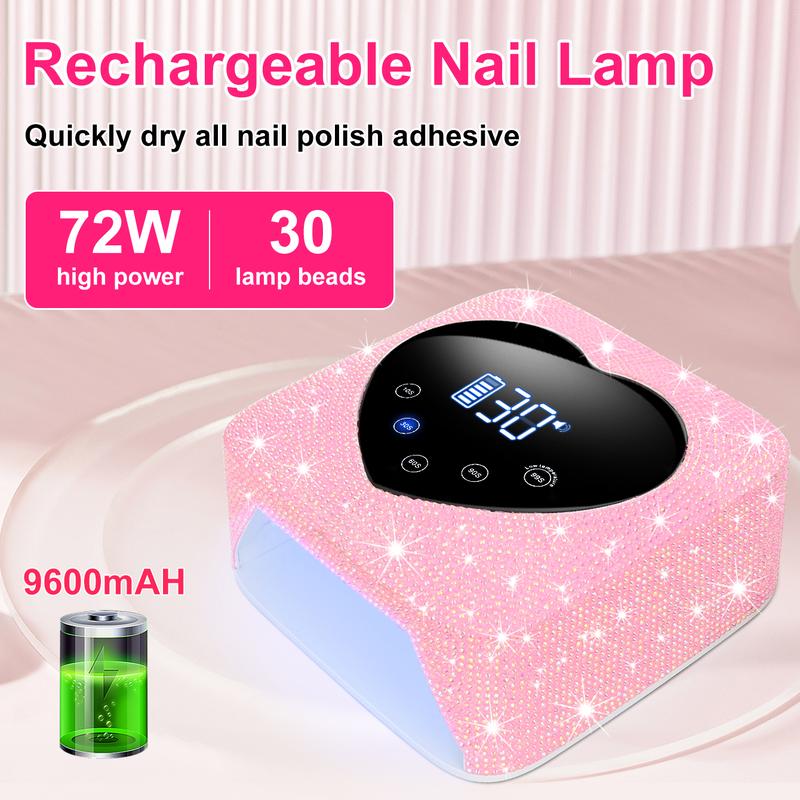 72W cordless rechargeable nail lamp UV LED nail lamp with 30 LED beads rechargeable nail gel dryer  with 5 timing settings  nail salon nail art nail care Manicure Cutics