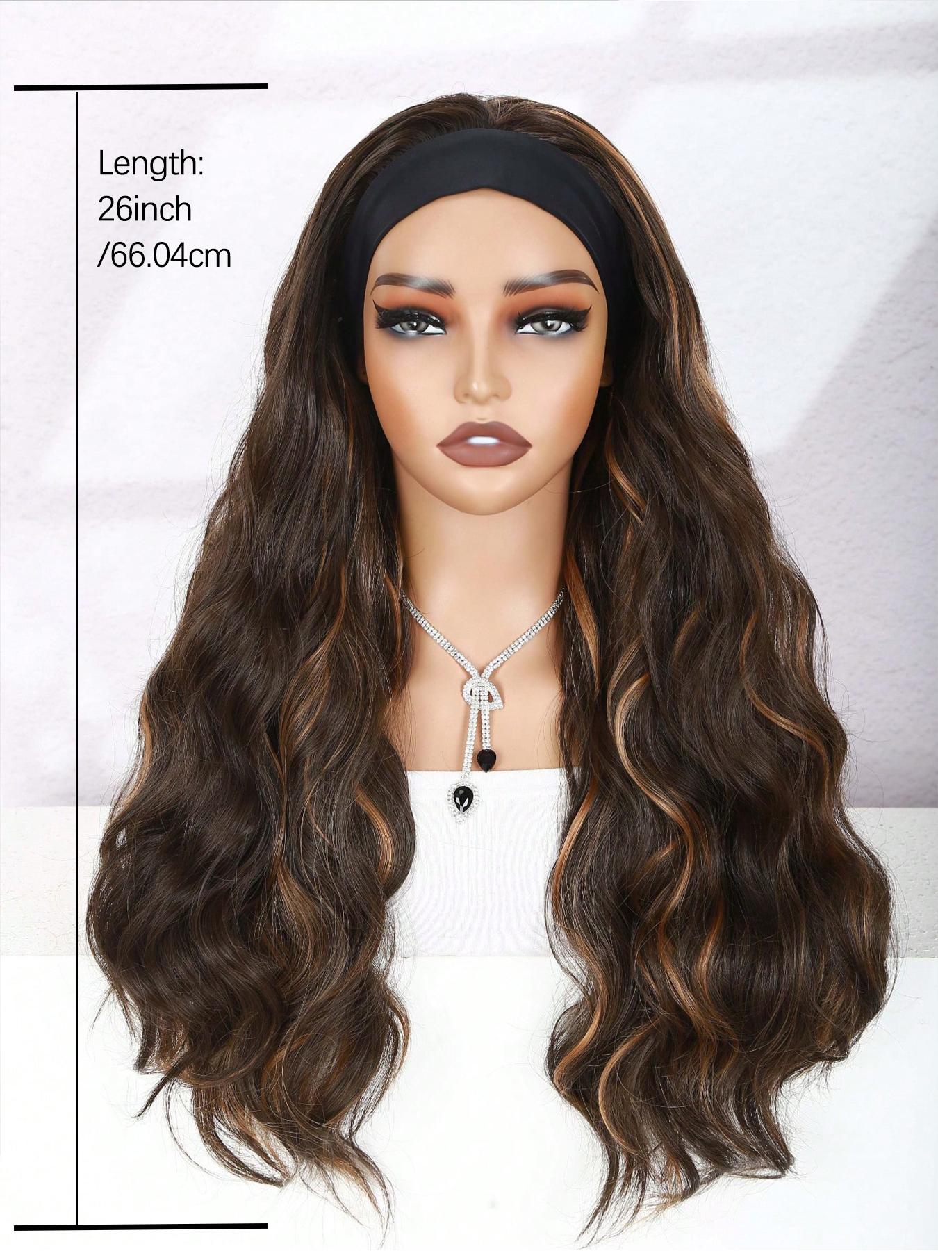 Long Wavy Headband Wig for Women, Blonde Highlight, 200% Density, Glueless, Synthetic Fiber Wigs, Party Daily Use, All Seasons