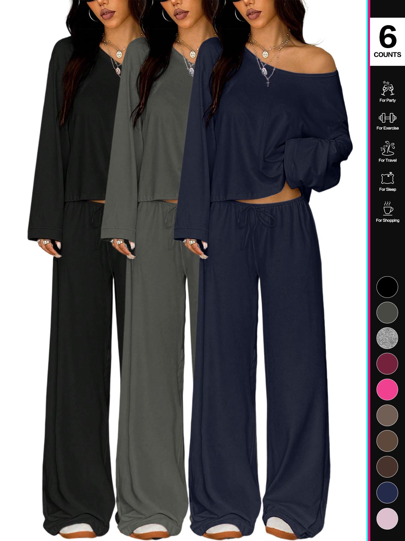 2026 Women's Two-Piece Set, Casual Breathable Long Sleeve Top and Elastic Waist Pants, All-Season Basic Sleepwear, Comfortable Loungewear