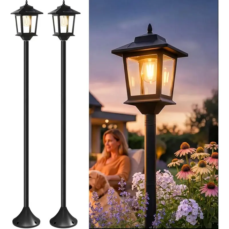 Solar Post Lights Outdoor, 2-Pack 63" Solar Lamp Posts Waterproof with 1 Replaceable Bulb, Warm White Dusk to Dawn Pole Lights for, Patio, Pathway