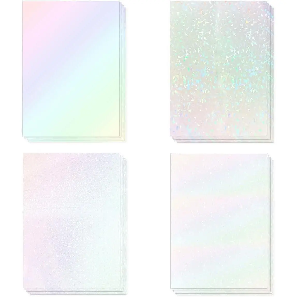 Holographic Self-Adhesive Laminating Sticker Paper with Transparent Overlay - 20 A4 Sheets (4 Styles) for Photo Use, Modern Home Decor, Office Stationery Labels