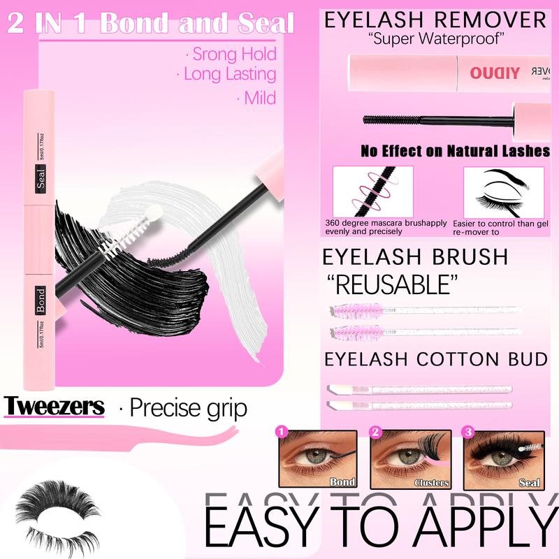 8-Style Volume D-Curl Eyelash Cluster Kit - 1520-Piece, 40D-300D & Bottom/Spiky Styles - Eyelash Extensions Kit with Lash Bond & Seal, Tweezers, Remover, Eyeliner Pencil & Eyelash Brush - Easy DIY At-Home Eyelash Set