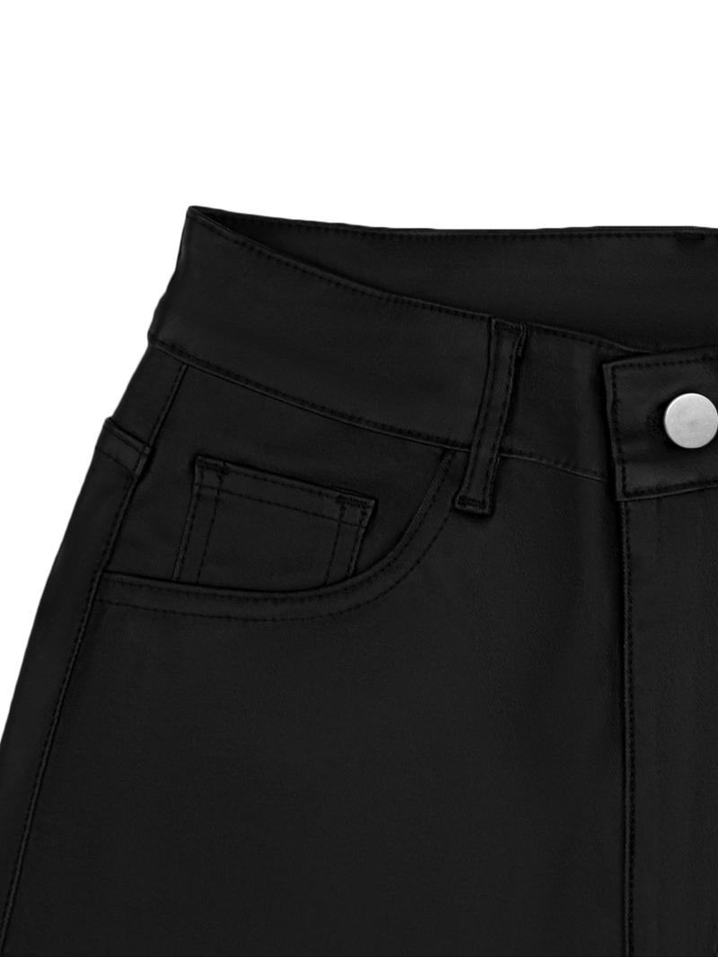 GILIPUR Y2K High Waist Coating Flare Leg Pants,Casual Lounge Pants Comfy Plain Button Pocket Trousers,Women's Ladies Bottoms For All Seasons Fall & Winter Clothes,Stretchy Coating  Flared Leg Pants,Kardashian Style,T-Chic