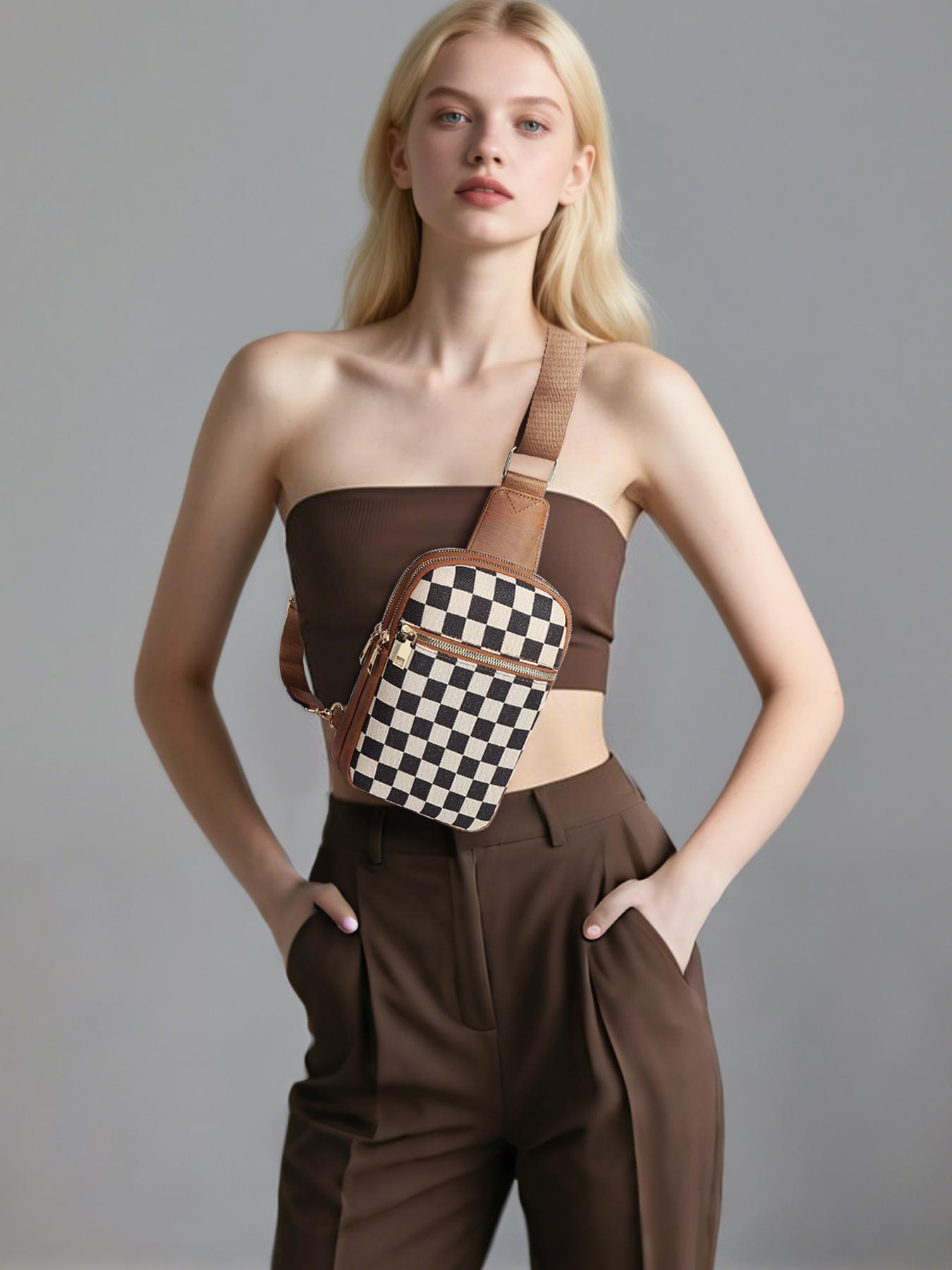 Checkered Women's Solid Color Fanny Pack, Fashionable Sling Bag for Daily Used, Casual Trendy Versatile High-quality Daily Commuting Bag, Checkered Bum Bag