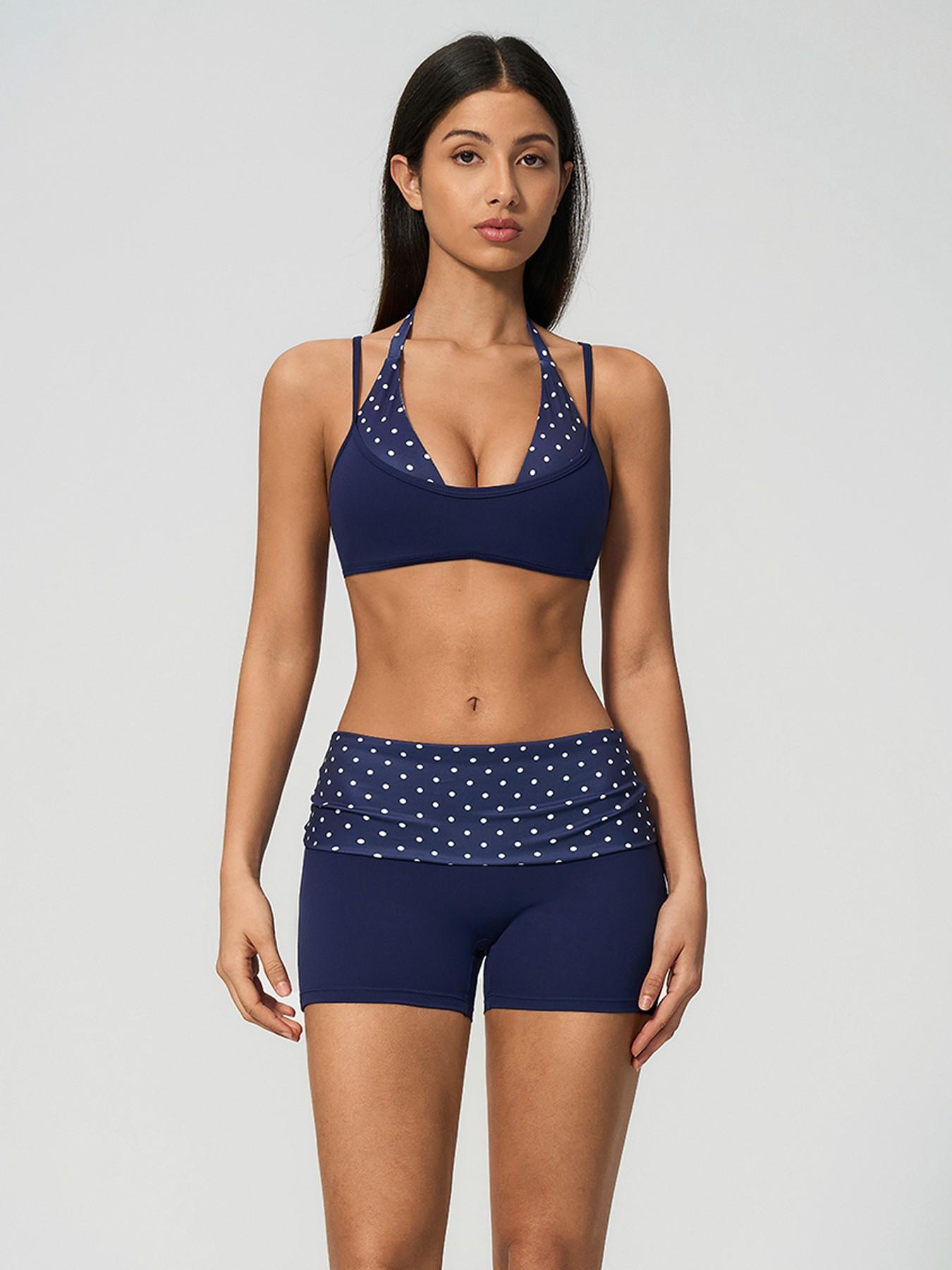New Polka Dot Yoga Set, Halter Neck Strappy Fake Two-Piece Sports Quick-Dry Running Fitness Set, Comfortable and Stylish Athleisure Workout Set, Summer Fitness Outfit