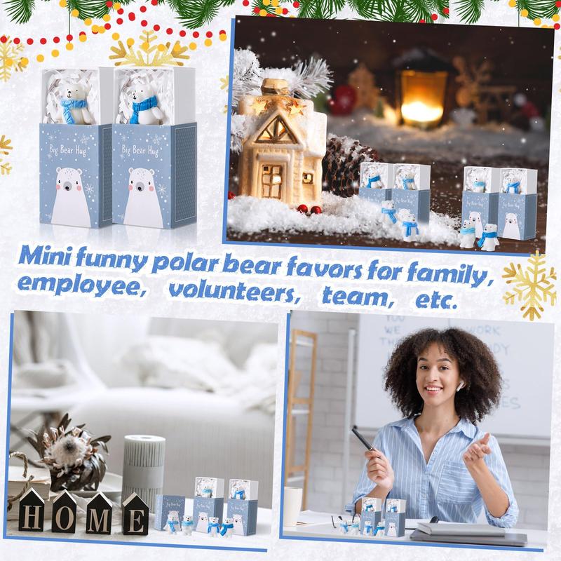 Mini Resin Figures Gift Boxes 12/24/36/72/100 Sets Polar Bears with Positive Container Inspirational Bluk Emotional Support Gifts for Students Coworker Employee Friends for Winter New Year Party Favor Office Desk Decor Exchange Ideas