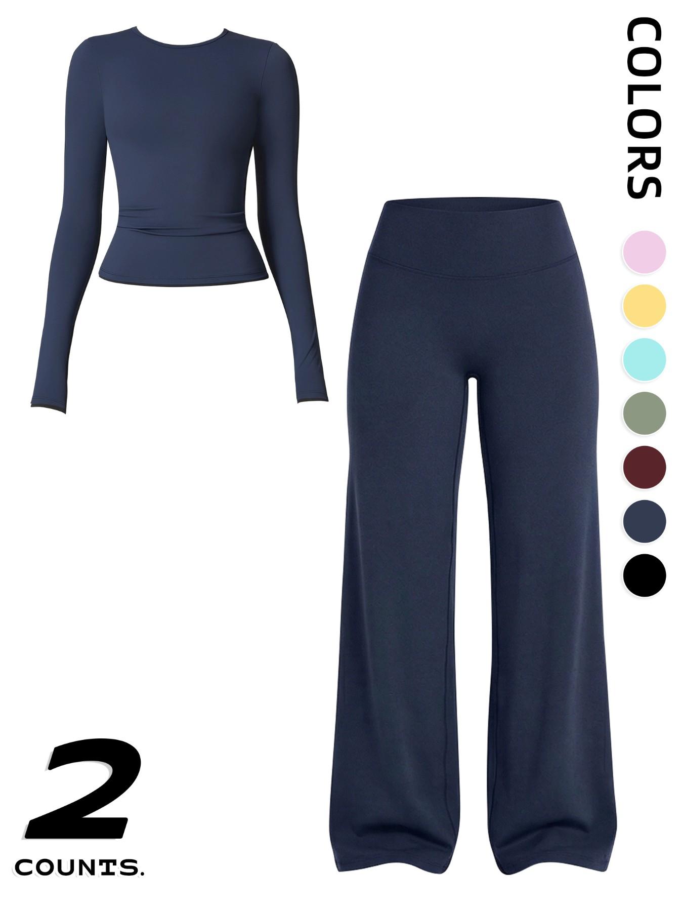 Women's Two-Piece Sporty, Long Sleeve Top & High-Waisted Pants, Breathable Yoga Gym Running Wear, Spring Fall Fitness Apparel, Activewear Fitness Outfit