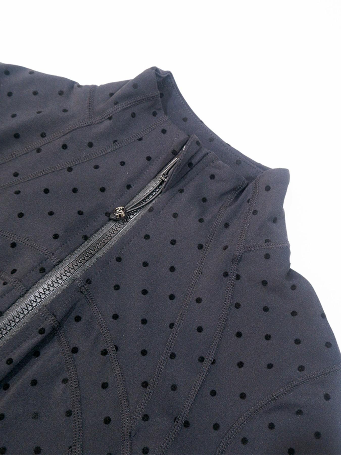New Plush Polka Dot Jacket, Slim Fit Stand Collar Long Sleeve Sport Coat, Stylish Quick-Dry Breathable Outerwear