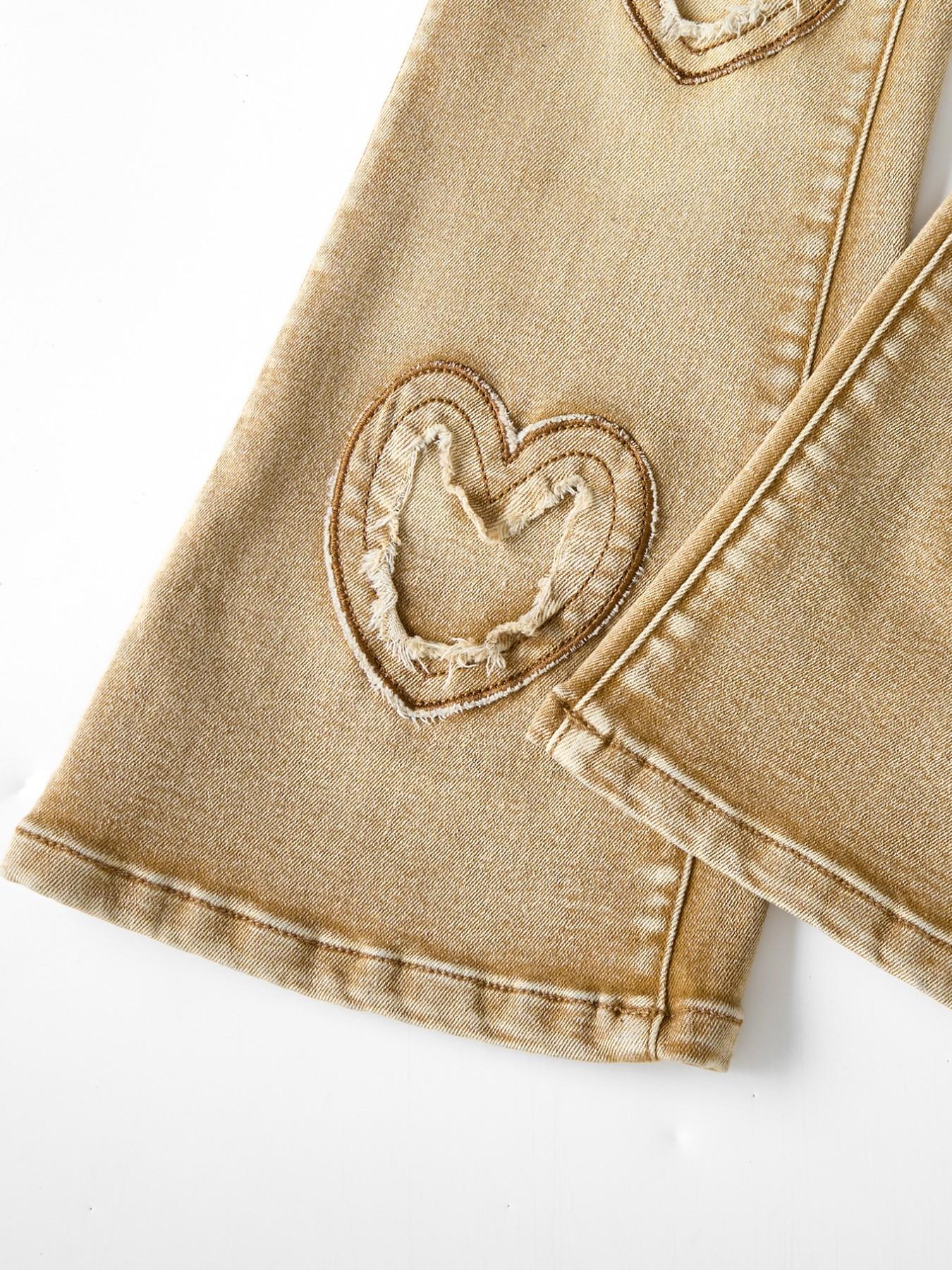 Girls Vintage Star Embroidery Wide Leg Jeans, Retro Mud Wash Denim Jeans, Contrast Stitching Baggy Trousers, Y2K Streetwear for Kids & Teens