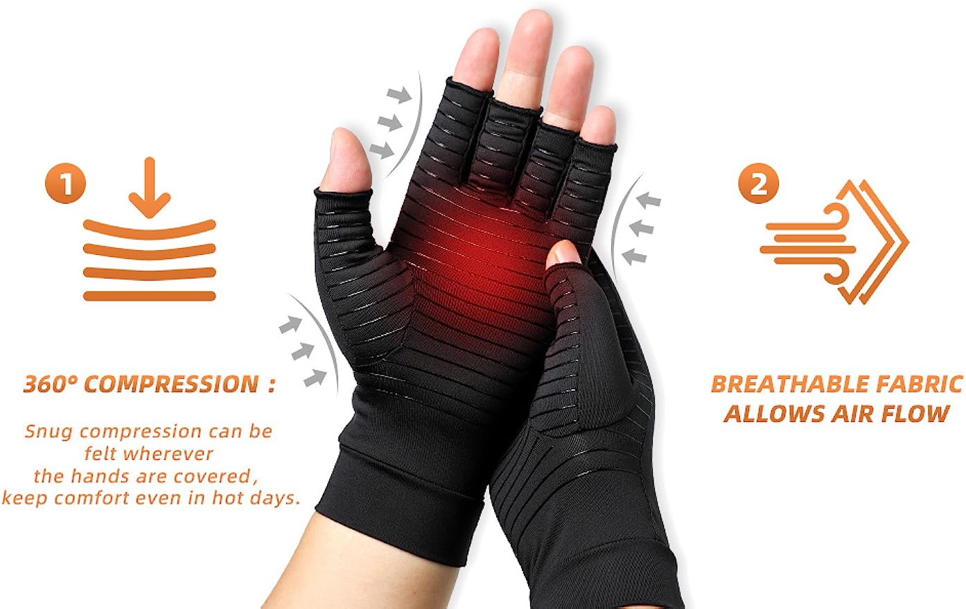 Copper Compression Arthritis Gloves Hand Support Copper Infused Fingerless Design Hand Brace For Carpal Tunnel RSI Rheumatoid Tendonitis Hand Pain Relief Computer Typing Breathable Material