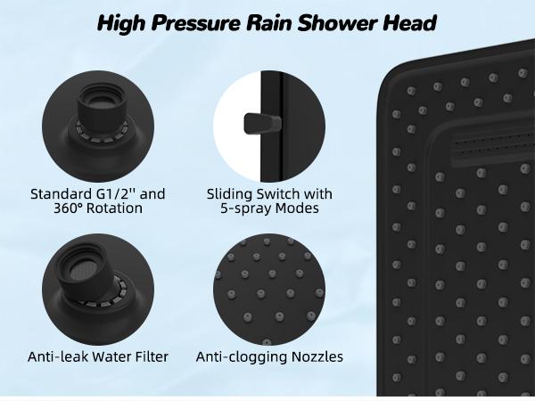 Hibbent Upgraded cUPC Certified 5-spray 13'' Shower Head for Easy Reach, High Pressure Rainfall Showerhead Combo with 10-mode Handheld Spray, 12'' Extension Arm, 4-way Diverter, 71'' Hose, Showerhead Holder, Black