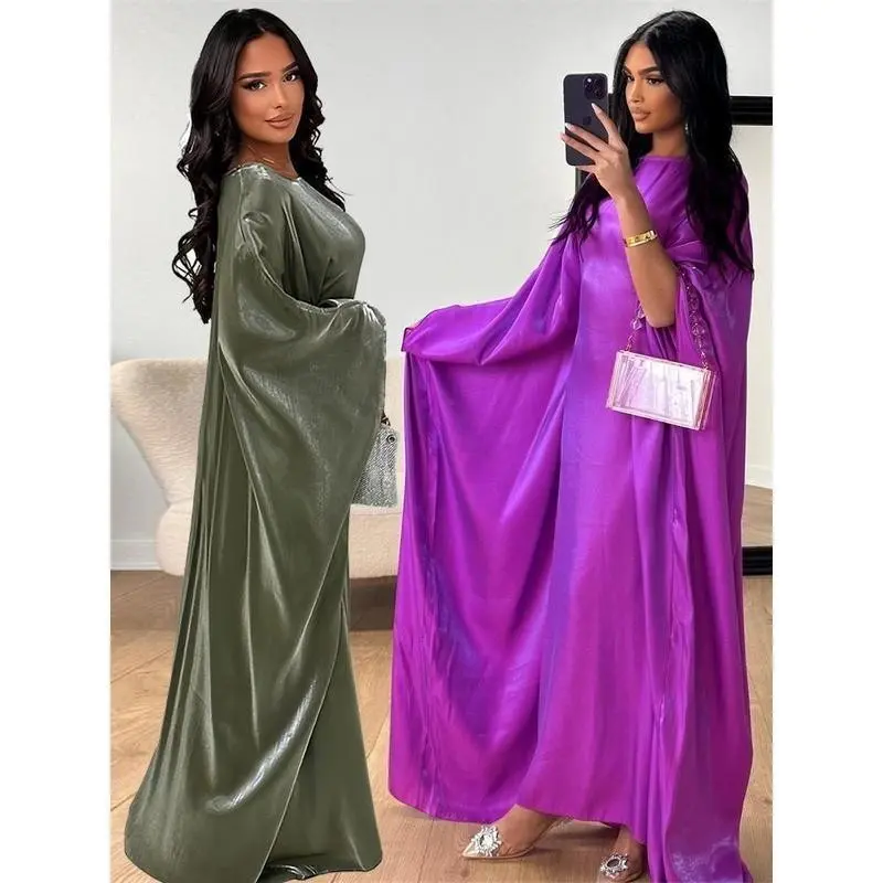 White Batwing Butterfly Long Sleeve Satin Khimar Abaya Dubai Muslim Maxi Dress Kaftan for Women Kebaya Caftan Robe Femme Vestidos Luxury Design