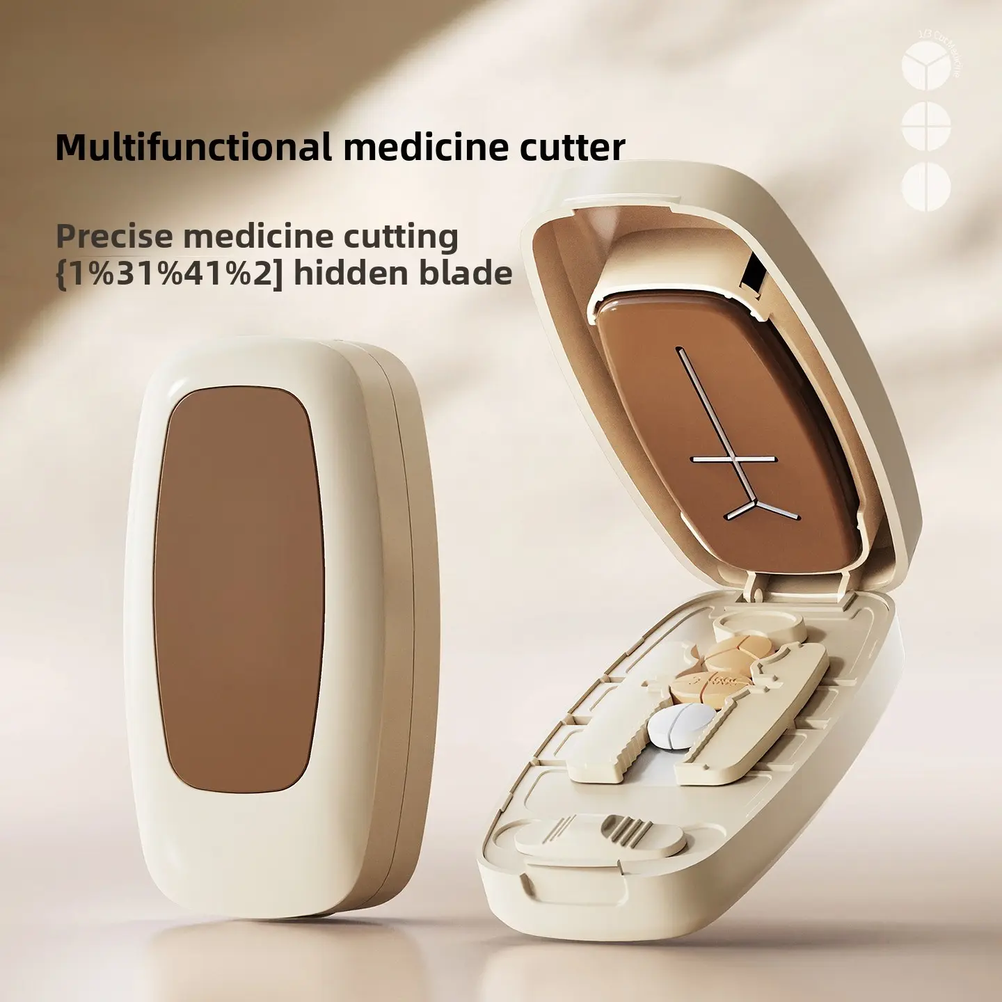 Portable Pill Cutter and Organizer, 4-in-1 Medicine Tablet Splitter with Storage Case, Easy Pill Divider Tool for Home & Travel