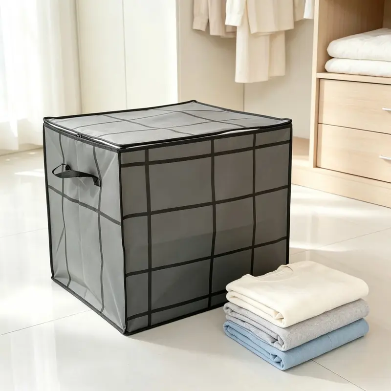 2/4pcs Foldable Closet Storage Box, Stackable Large Capacity Organizer, Space-Saving Quilt Bag, Home Dual Zipper Handle Bag, Clothing Storage Bag, Storage for Clothes