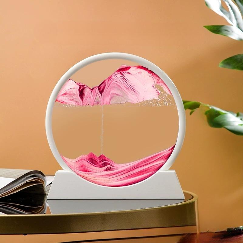 7.4-inch round mobile sand painting - Liquid motion 3D dynamic landscape, in purple, green and red, Bohemian style glass sand painting, suitable for home office desktop decoration, for relaxation and stress relief, unique gift and holiday decoration idea