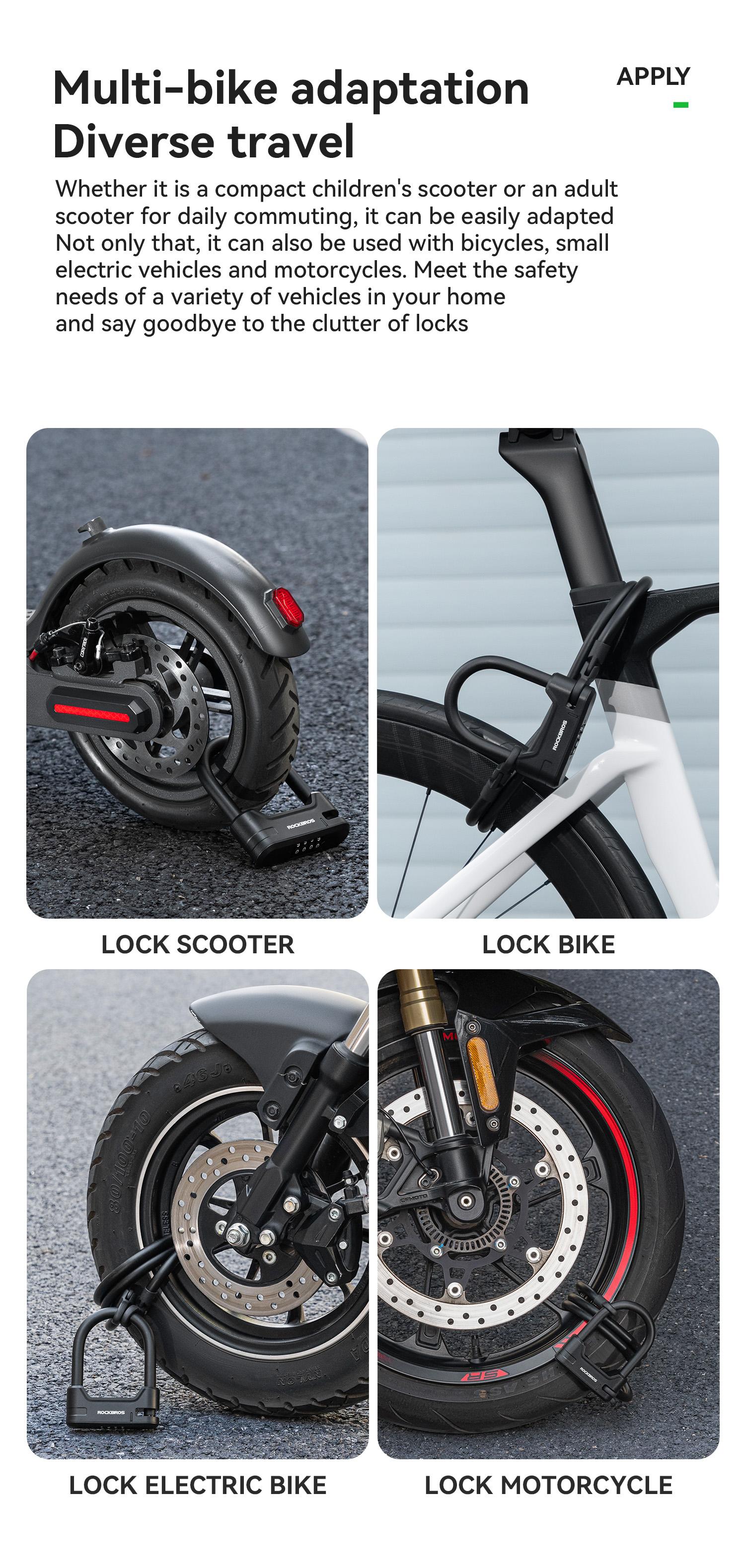 ROCKBROS U-Lock and Cable Scooter Bike Lock Anti-theft Lock