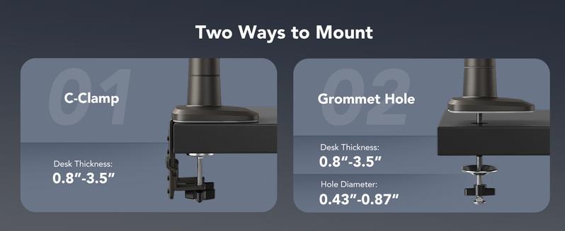 HUANUO RGB/Non-RGB Monitor Arm for Ultrawide Screens up to 57″/49'', Heavy-Duty Single Mount Holds 44 lbs, Fully Adjustable Gaming Monitor Arm with C-Clamp & Grommet Base, Max VESA 100 x 100mm