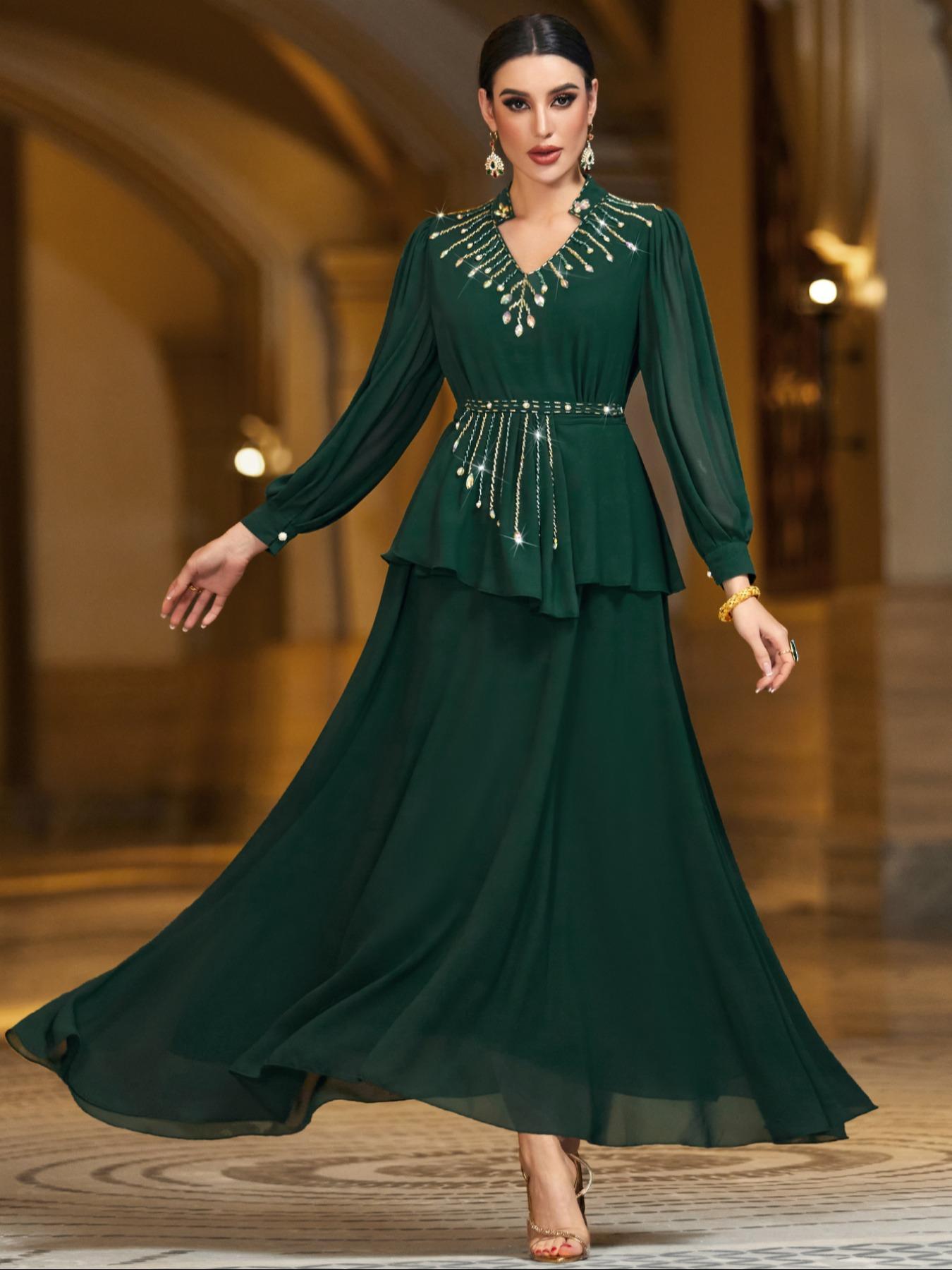 Elegant Women's Dress with Rhinestone Embellishments, Perfect for Casual, Formal Wear & Special Occasions, Stylish Design for Everyday Wear