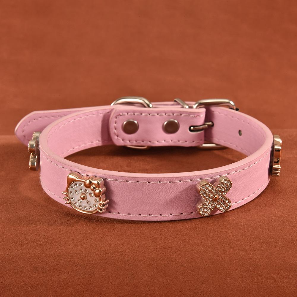 Leather Pet Collar for Small Dogs and Cats, Pearl and Rhinestone Design, Stylish Dog Harness Accessory, Elegant Cat Necklace