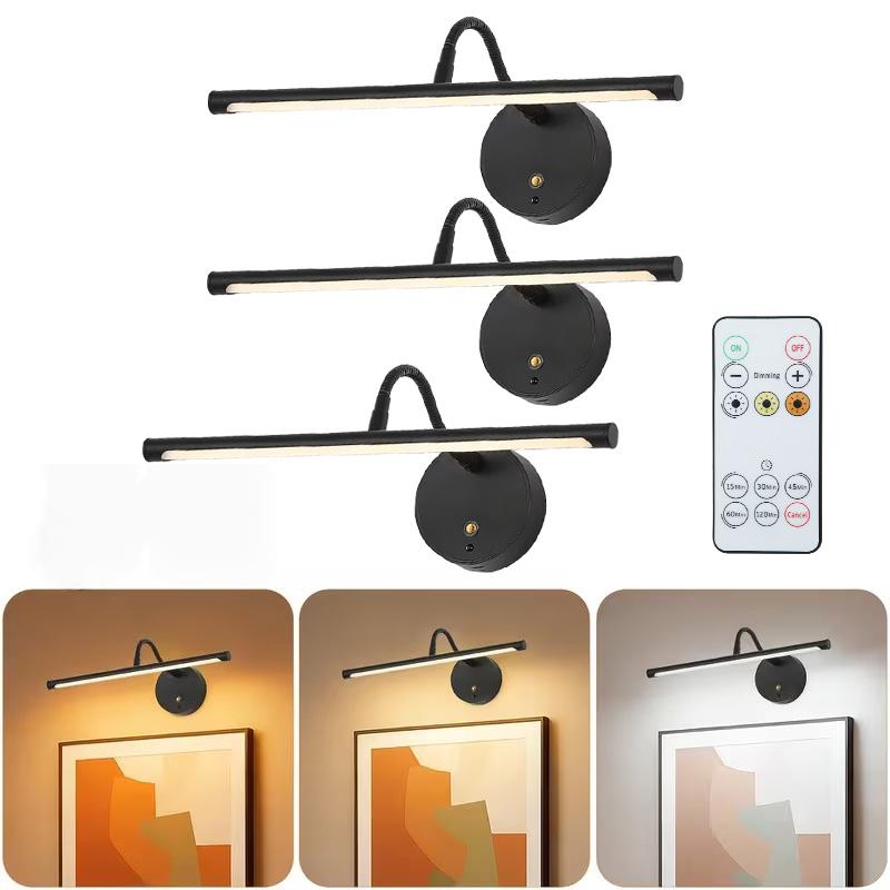 Remote Control Picture Light, USB Rechargeable Wall Lamp, Adjustable Lighting, Timer, Metal Art Lamp for Painting, Display, Gallery